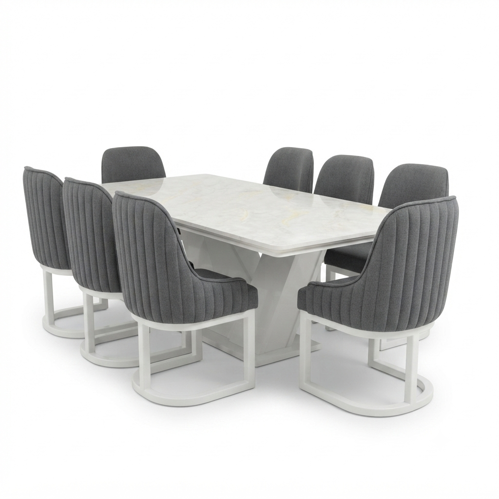 Comedor Marfil — Mesa Mármol Blanco 8 Puestos