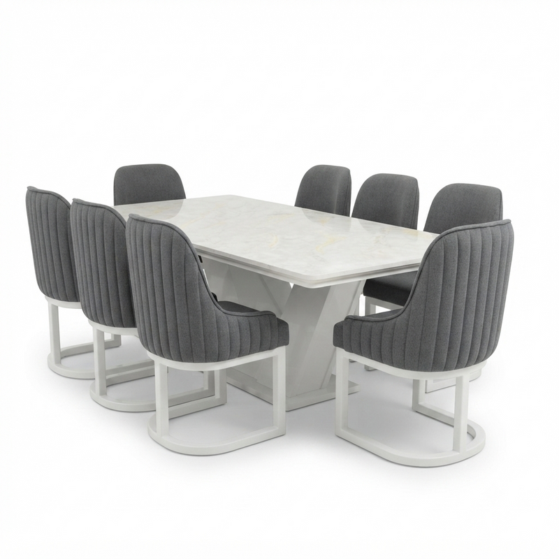 Comedor Marfil — Mesa Mármol Blanco 8 Puestos