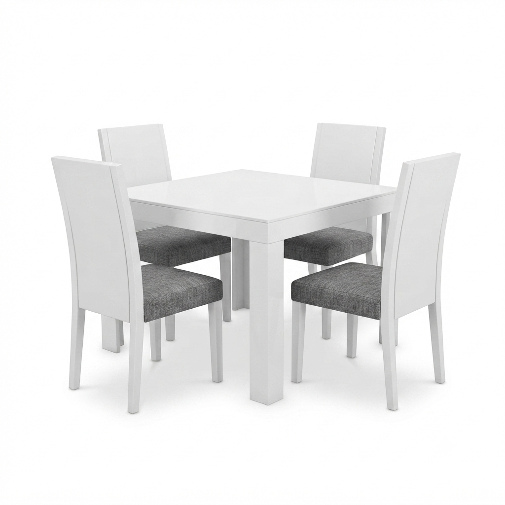 Comedor Blanco Puro — Mesa Cuadrada 4 Puestos