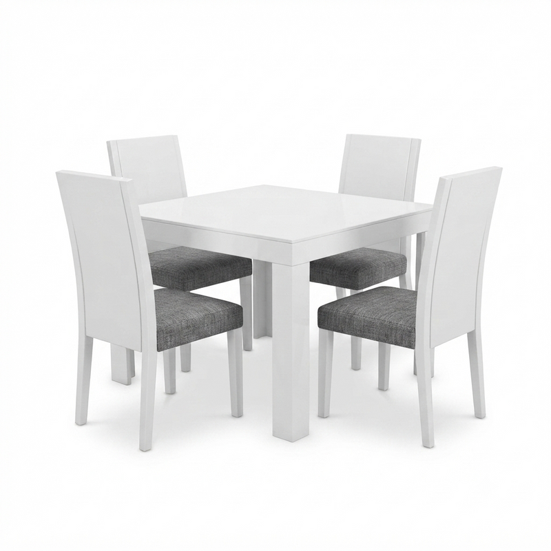 Comedor Blanco Puro — Mesa Cuadrada 4 Puestos