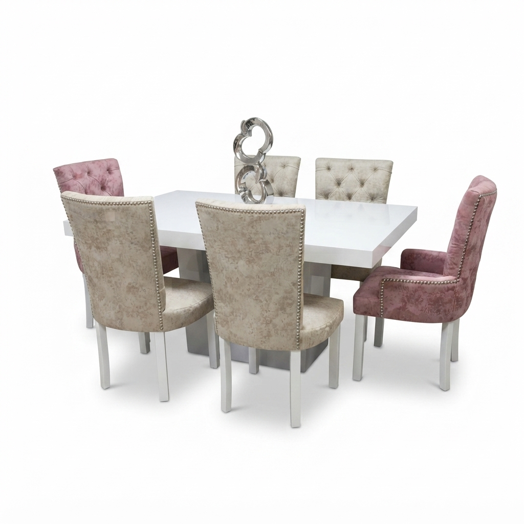 Comedor Blossom — Mesa Blanca 6 Puestos Crema y Rosa