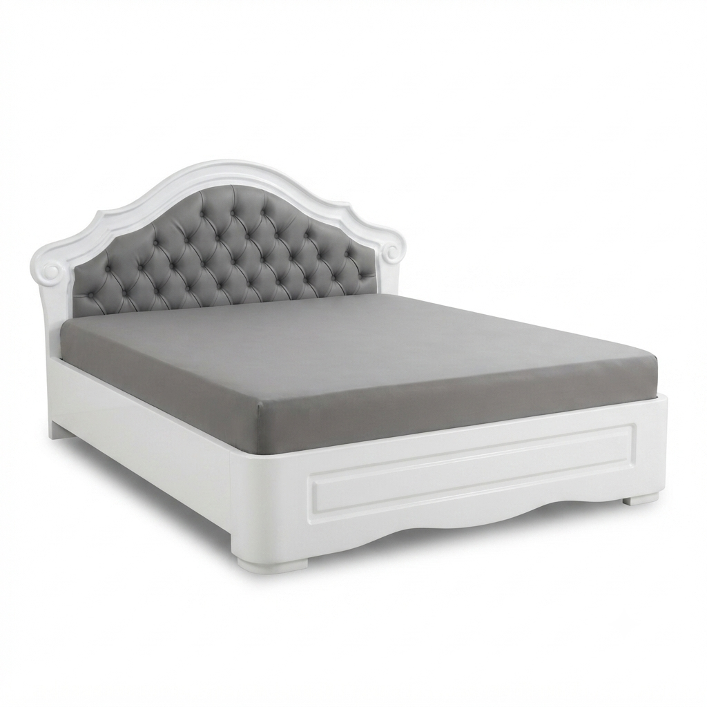 Cama Victoria — Cabecero Blanco Capitoné Gris
