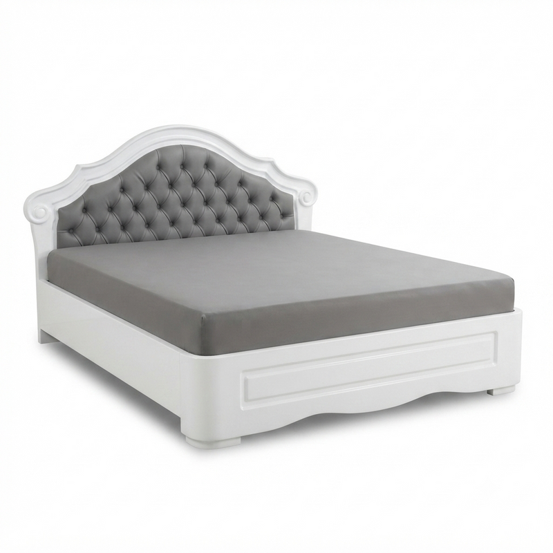 Cama Victoria — Cabecero Blanco Capitoné Gris