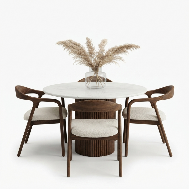Comedor Nordic Marble — Mesa Redonda 4 Puestos