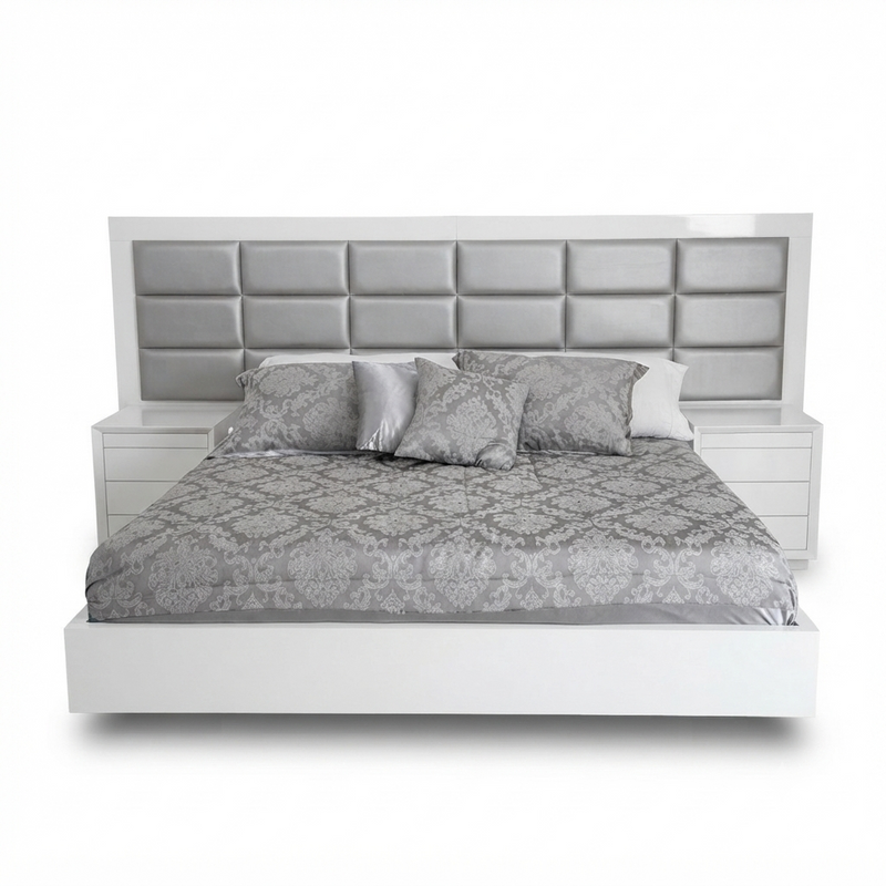 Cama King Manhattan — Panel Blanco y Gris