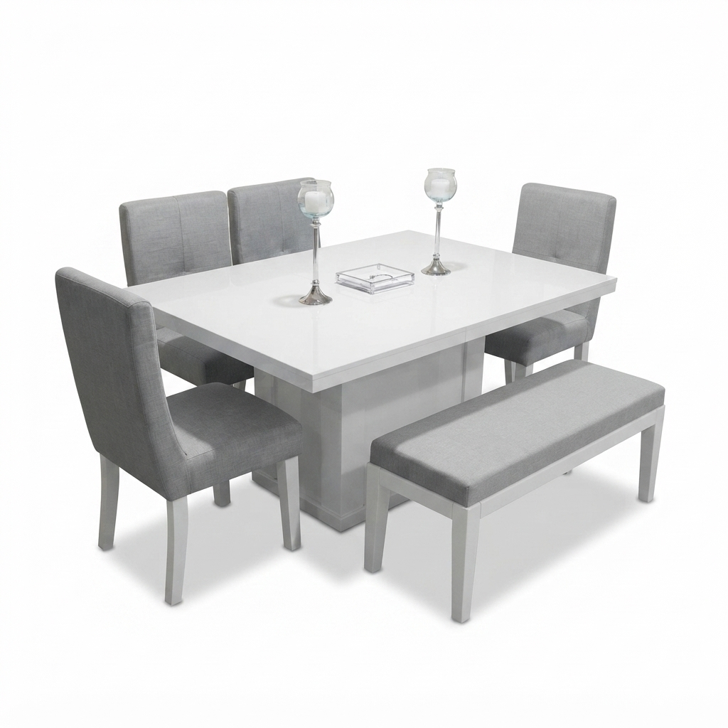 Comedor Haven — Mesa Blanca 6 Puestos con Banca