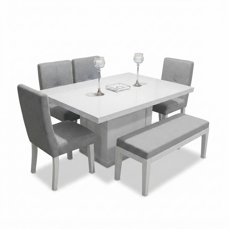 Comedor Haven — Mesa Blanca 6 Puestos con Banca