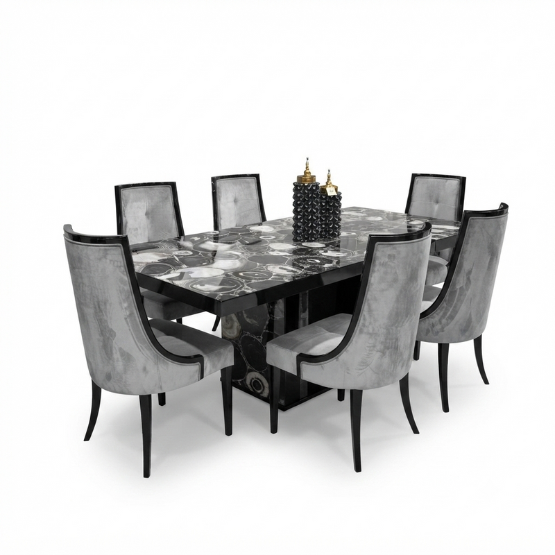 Comedor Nébula — Mesa Mármol Negro 6 Puestos