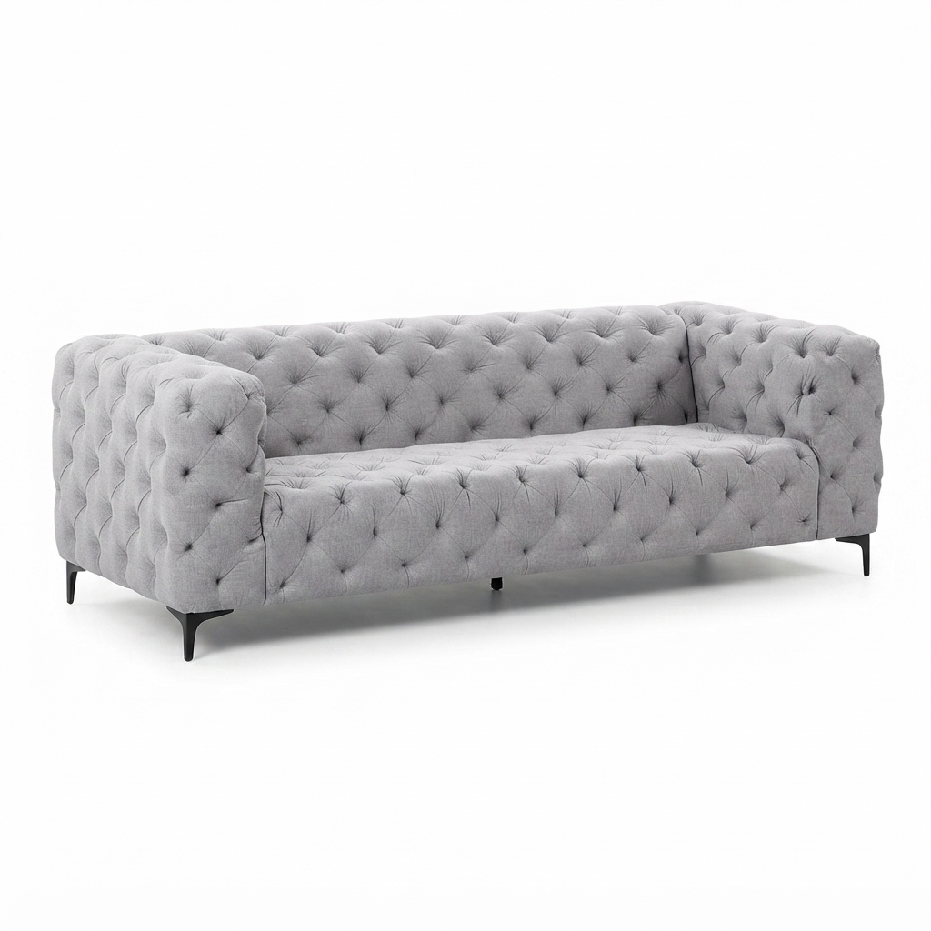 Chesterfield Cubo — Tela Gris Claro