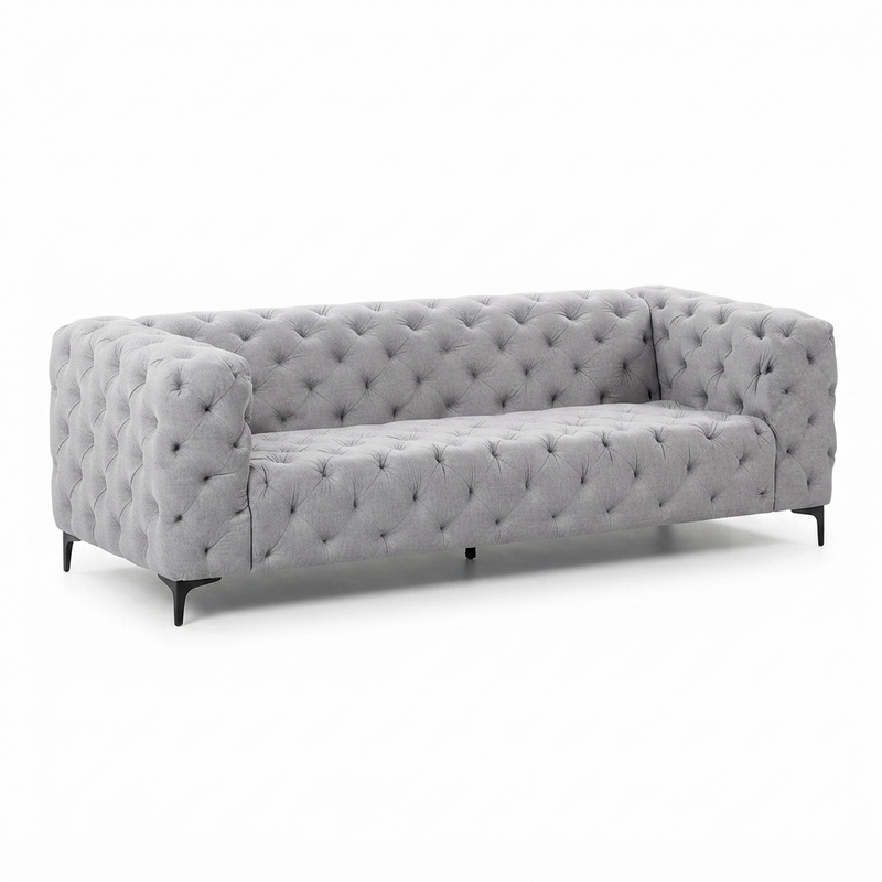 Chesterfield Cubo — Tela Gris Claro