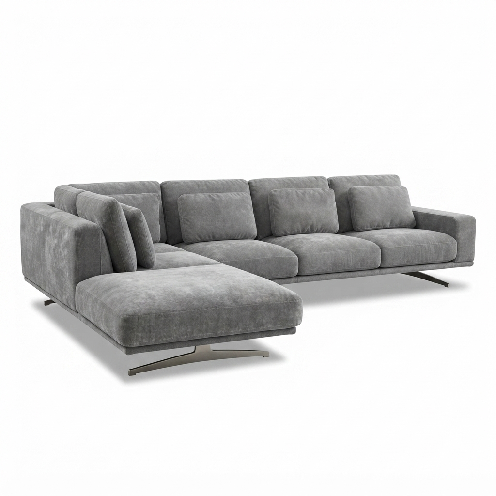Sofá Chaise Milano — Tela Gris Base Cromada