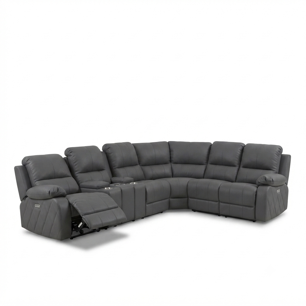 Seccional Reclinable Apex — Cuero Gris Grafito