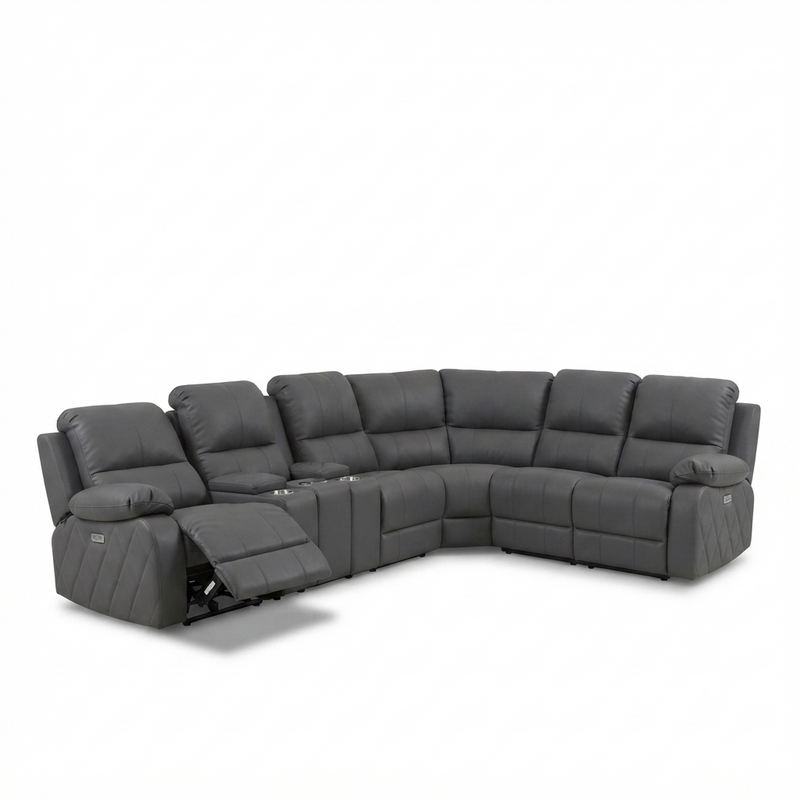 Seccional Reclinable Apex — Cuero Gris Grafito