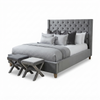 Cama Bristol — Terciopelo Gris con Banquitos en X