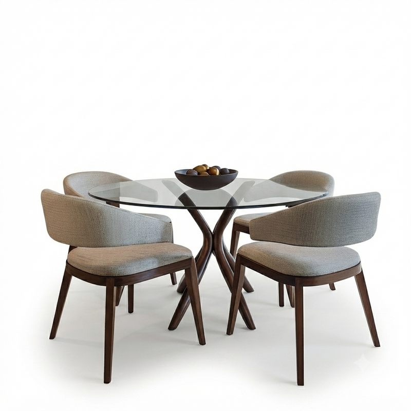 Comedor Vertex — Mesa Vidrio Redonda 4 Puestos