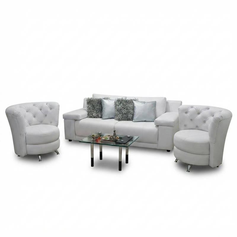 Set Living Nácar — Cuero Blanco 3 Piezas