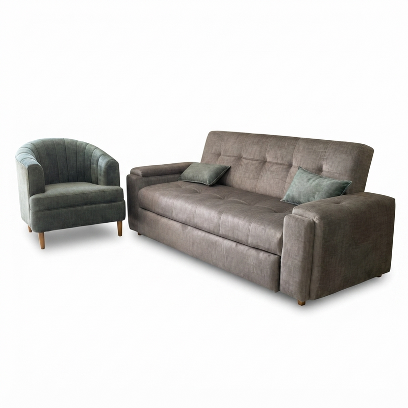 Sofá Cama Nordik + Poltrona — Tela Gris Topo