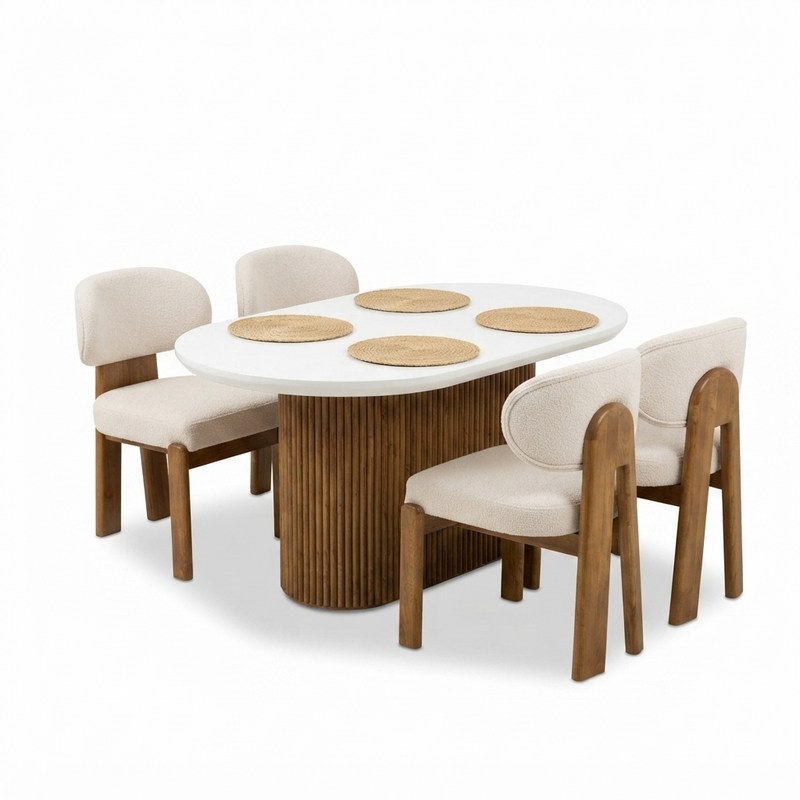 Comedor Boreal — Mesa Ovalada Blanca 4 Puestos