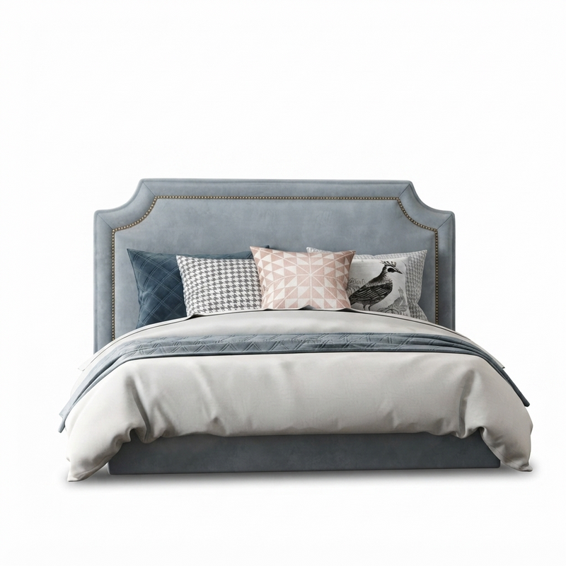 Cama Nordic Blue — Cabecero Azul Grisáceo