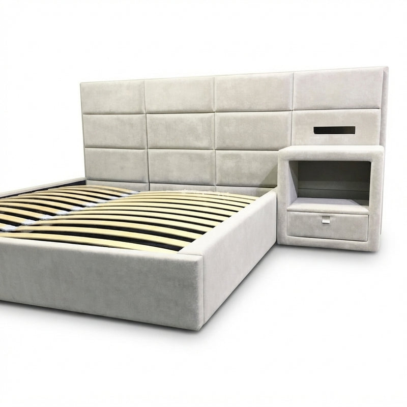 Cama Cloud — Boucle Gris Claro con Mesa Integrada