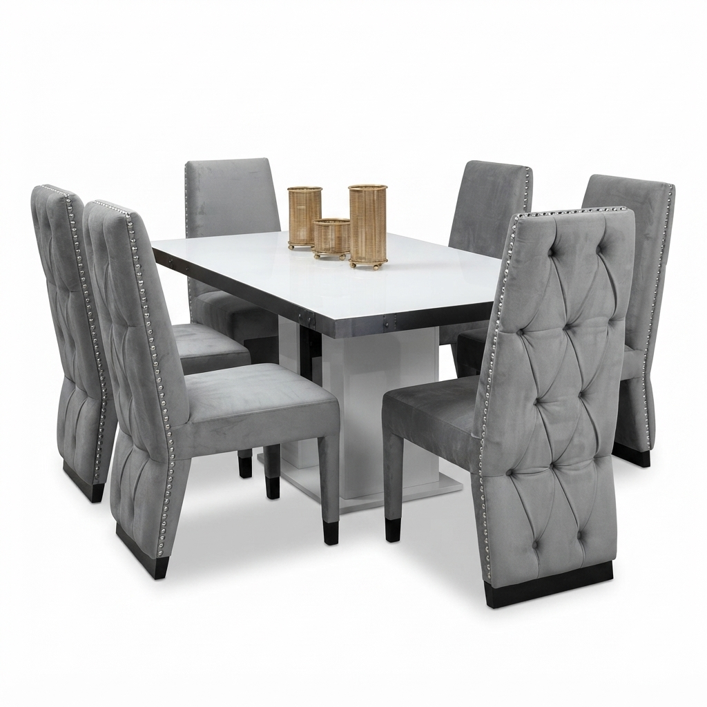 Comedor Anthracite — Mesa Blanca y Negra 6 Puestos