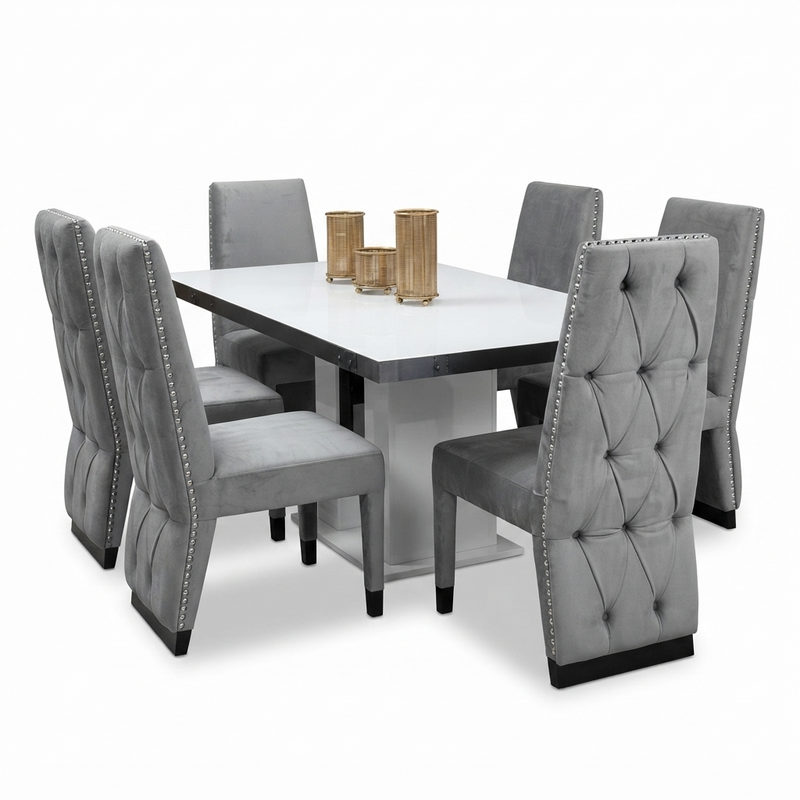 Comedor Anthracite — Mesa Blanca y Negra 6 Puestos
