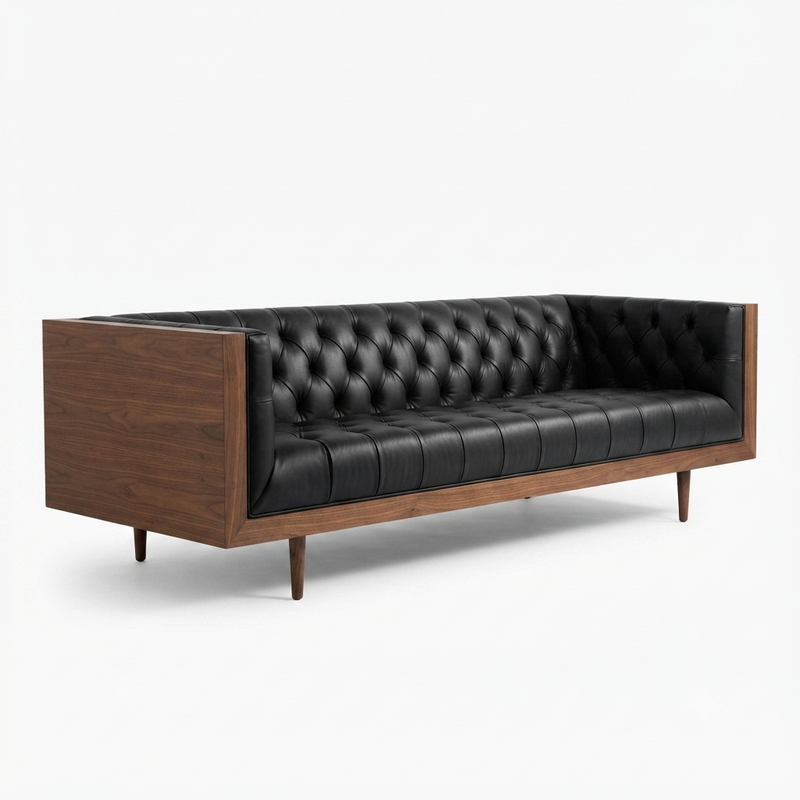 Chesterfield Ébano Nogal — Madera y Cuero Negro