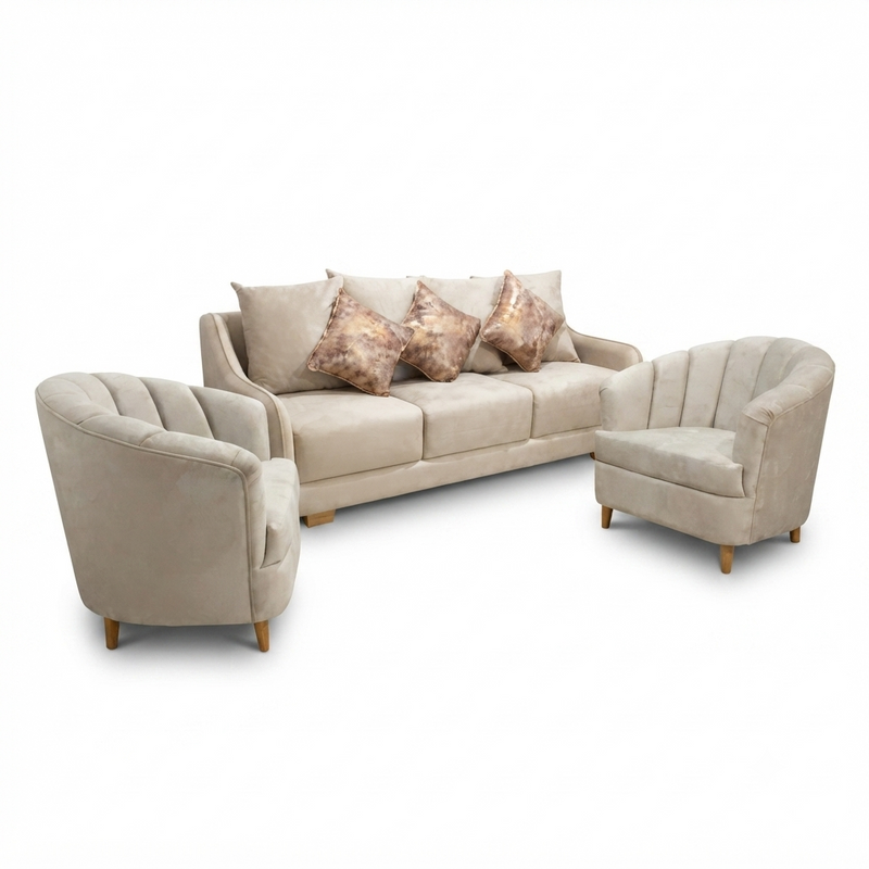 Set Living Pearl — Terciopelo Beige 3 Piezas