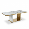 Mesa de Comedor Aurum — Mármol Blanco y Base Dorada