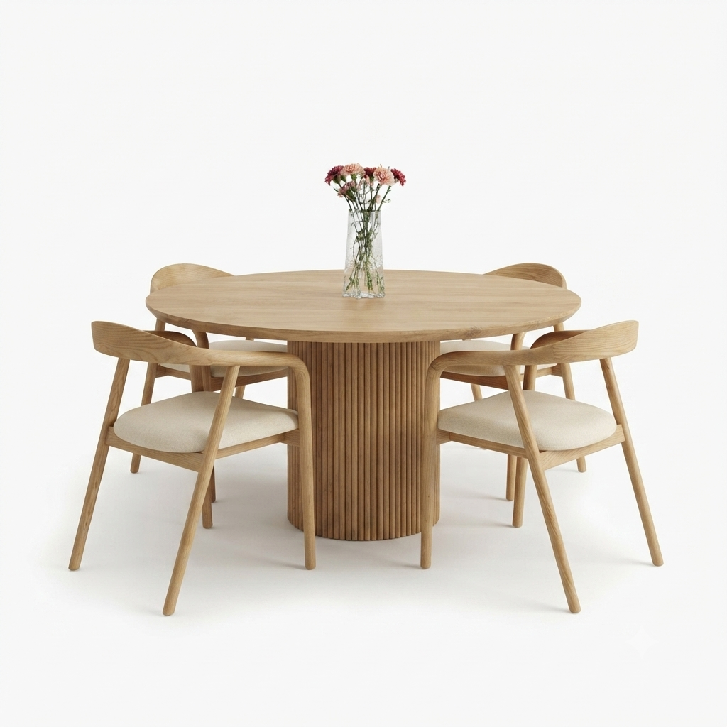Comedor Avena — Mesa Redonda Madera Clara 4 Puestos