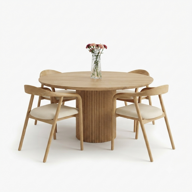 Comedor Avena — Mesa Redonda Madera Clara 4 Puestos