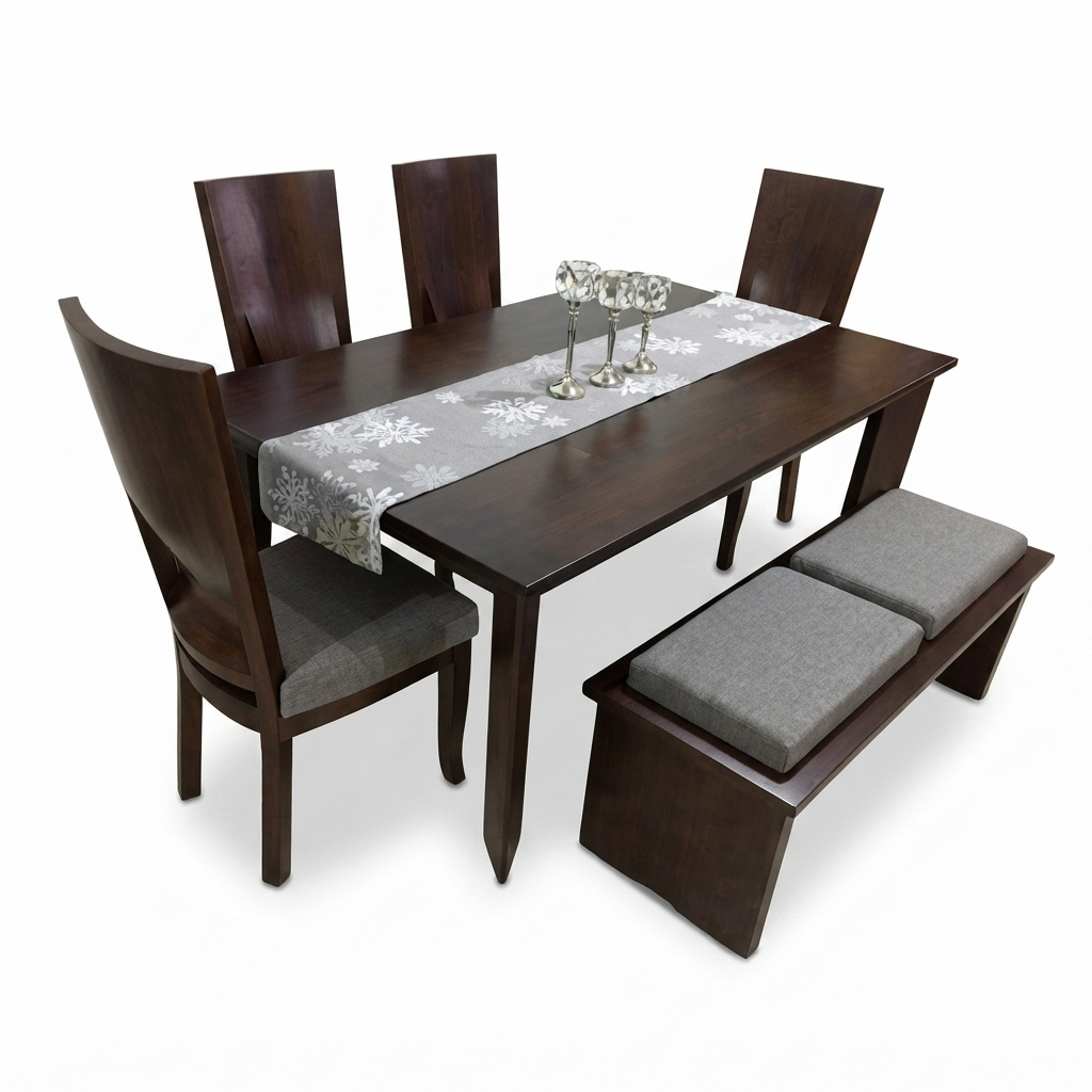 Comedor Castaño — Mesa Madera Oscura con Banca