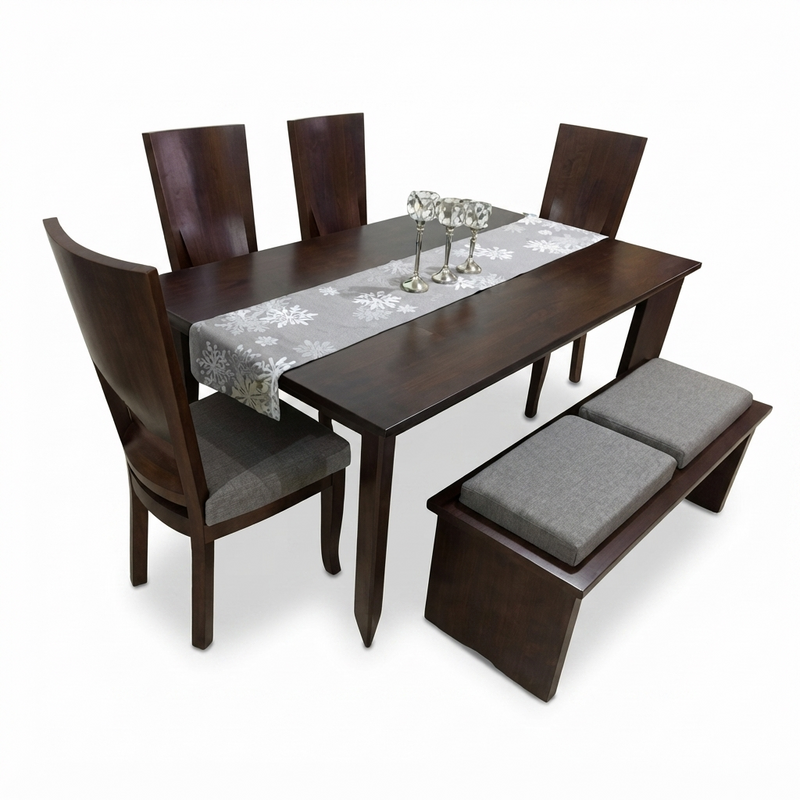 Comedor Castaño — Mesa Madera Oscura con Banca