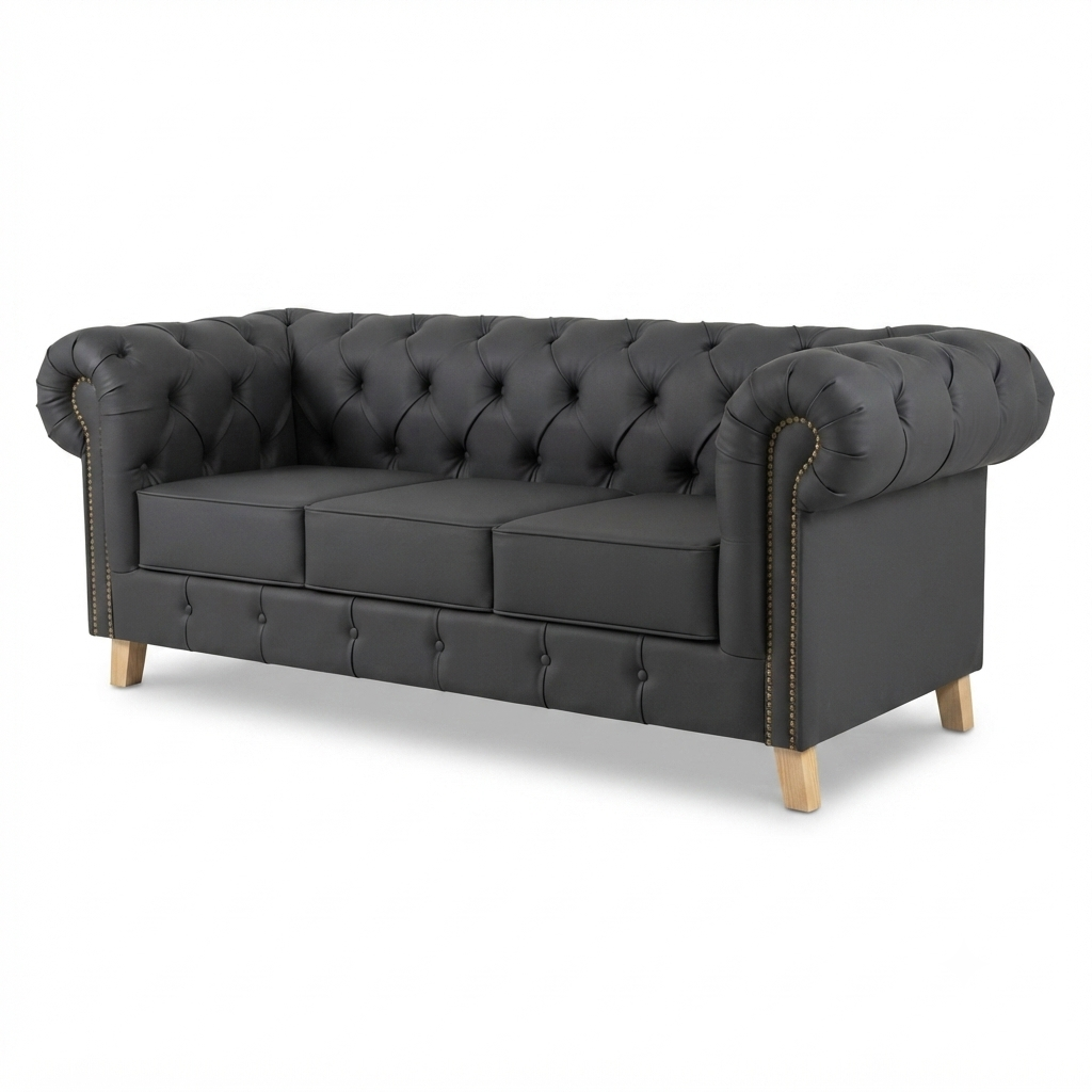 Chesterfield Noir — Cuero Negro con Patas Claras