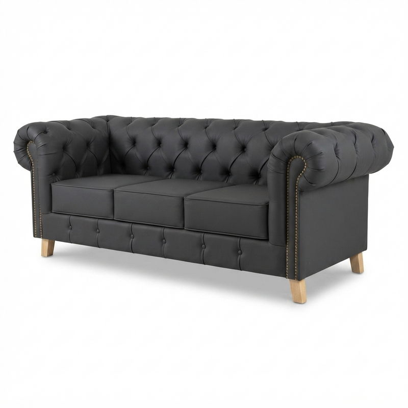 Chesterfield Noir — Cuero Negro con Patas Claras