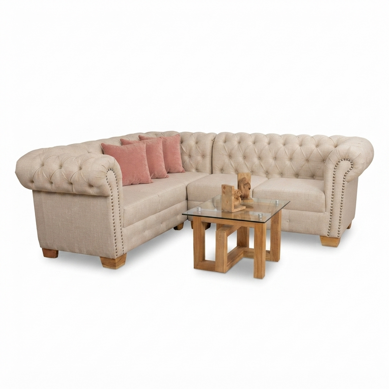 Sofá Seccional Chesterfield Windsor — Lino Beige