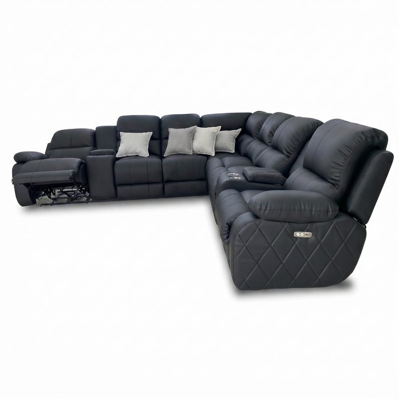 Seccional Reclinable Onyx — Cuero Negro