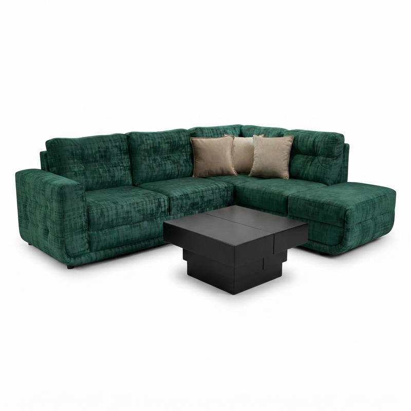 Sofá Seccional Esmeralda — Terciopelo Verde