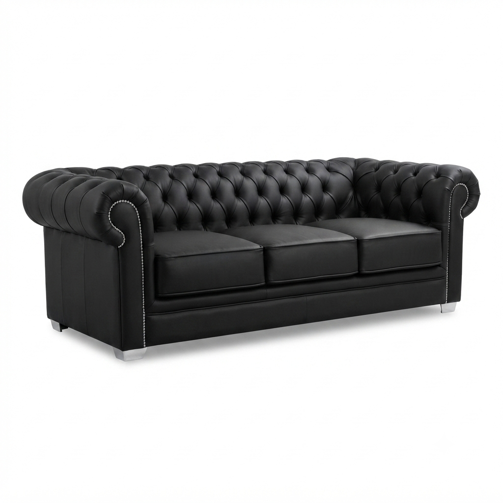 Sofá Chesterfield Onyx — Cuero Negro
