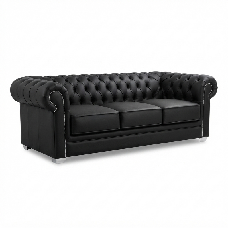 Sofá Chesterfield Onyx — Cuero Negro