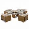 Set Living Roble — Madera y Tela Crema