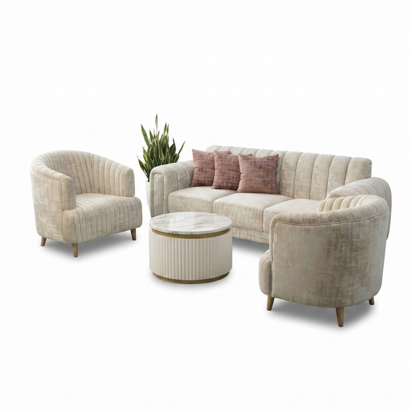 Set Living Perla — Terciopelo Canalado Beige