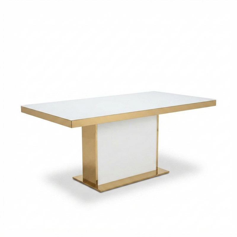 Mesa de Comedor Aurum — Dorada y Blanca