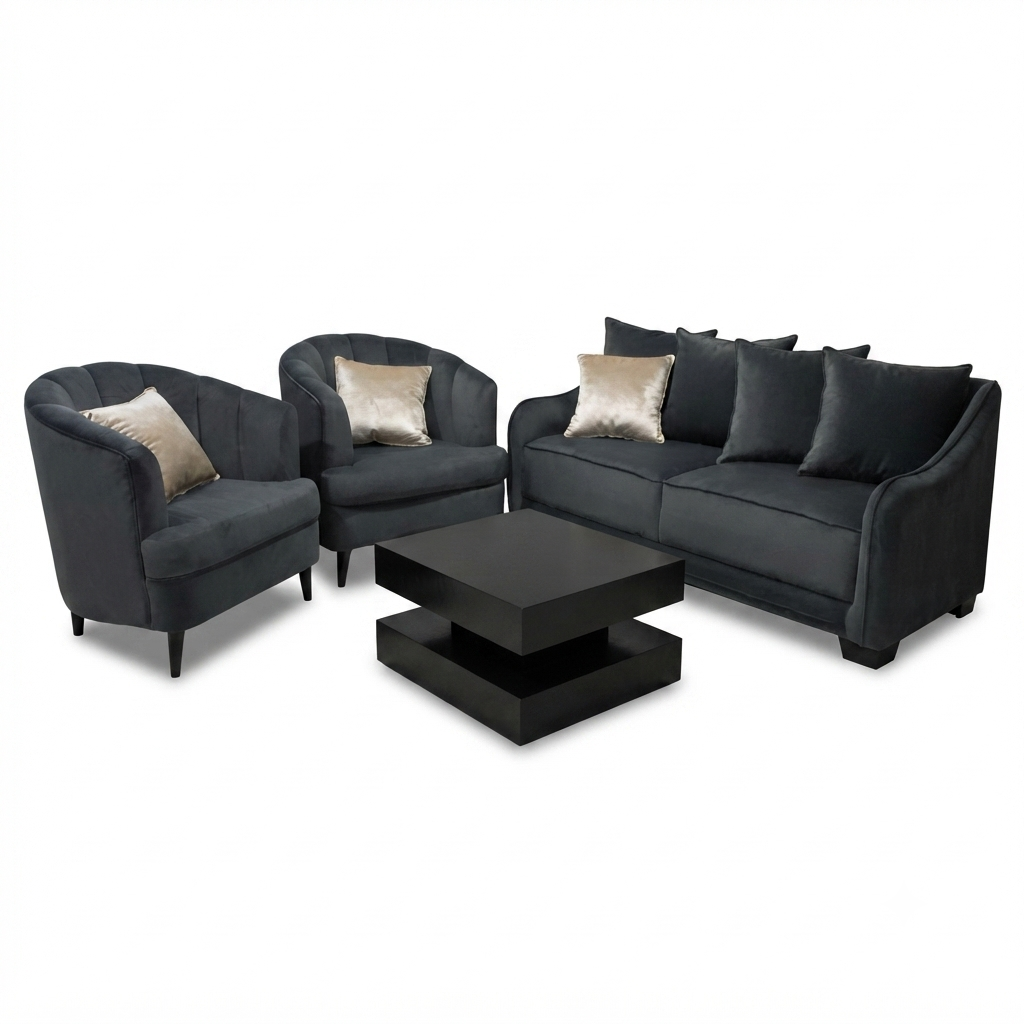 Set Living Grafito — Terciopelo Gris Oscuro
