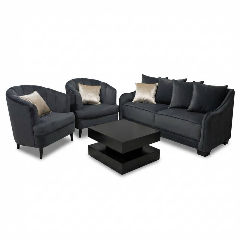Set Living Grafito — Terciopelo Gris Oscuro
