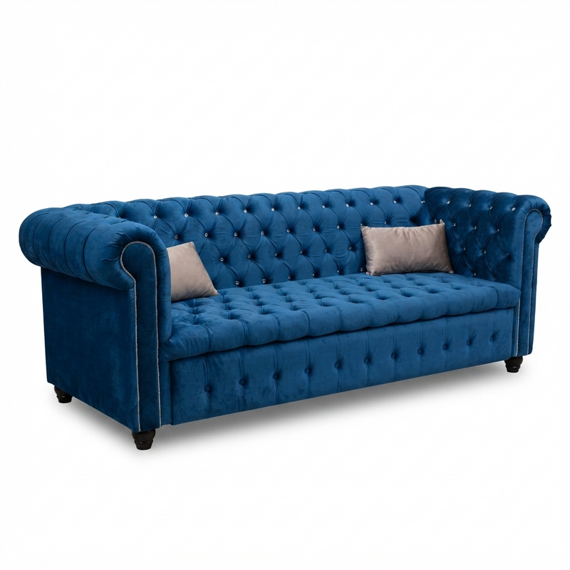 Sofá Chesterfield Regal — Terciopelo Azul