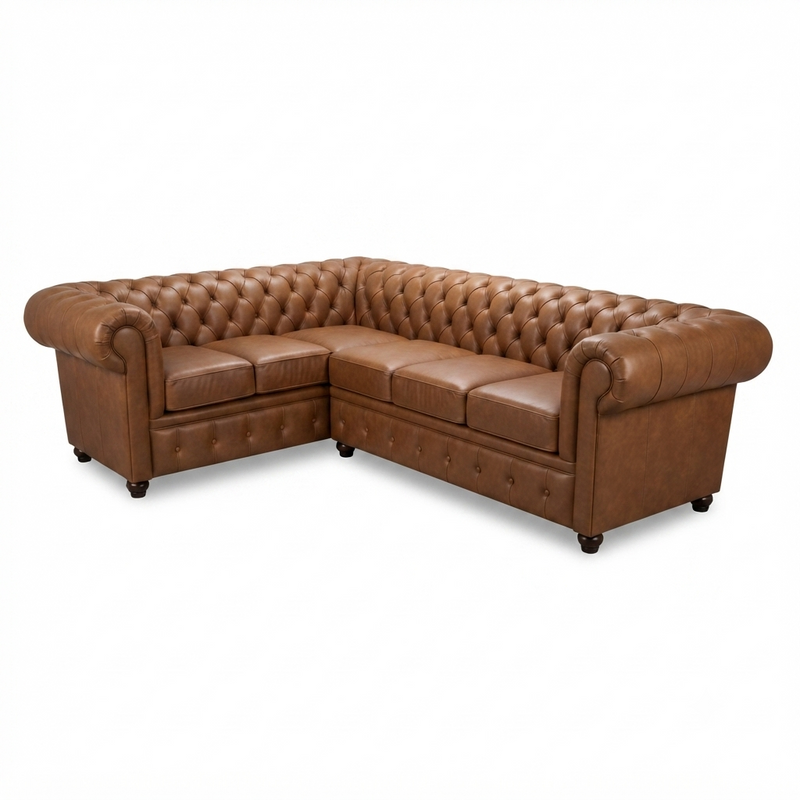 Sofá Seccional Chesterfield Heritage — Cuero Cognac