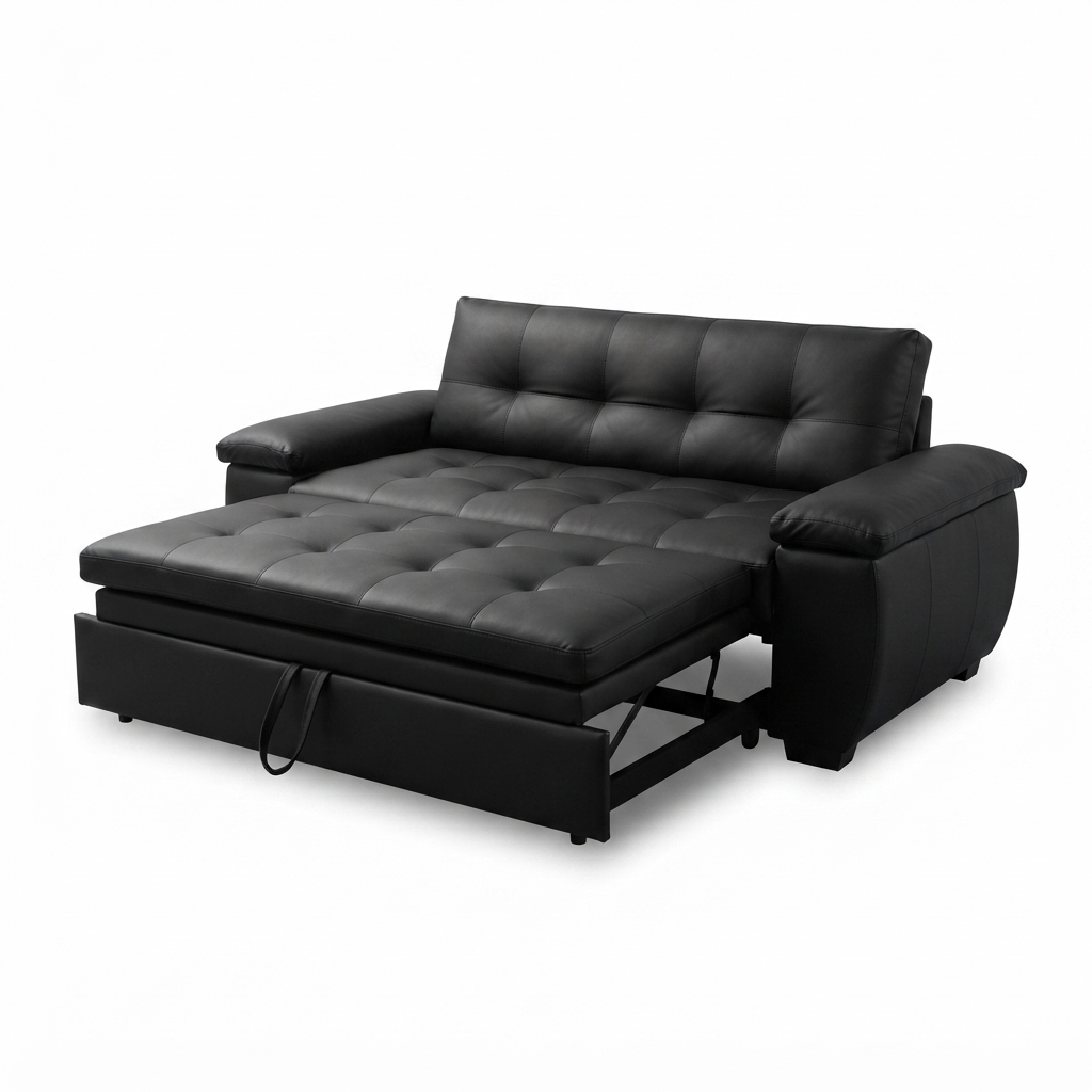 Sofá Cama Eclipse — Cuero Negro Compacto