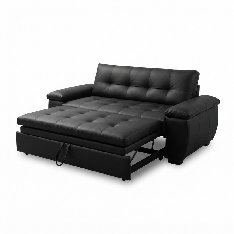 Sofá Cama Eclipse — Cuero Negro Compacto