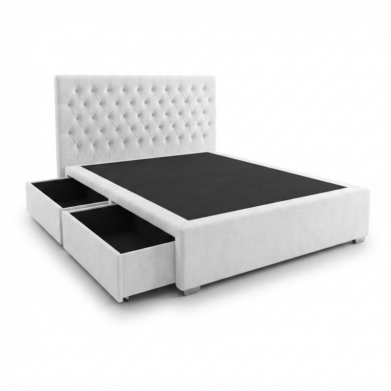 Base Cama Pearl — Capitoné Blanco con Cajones